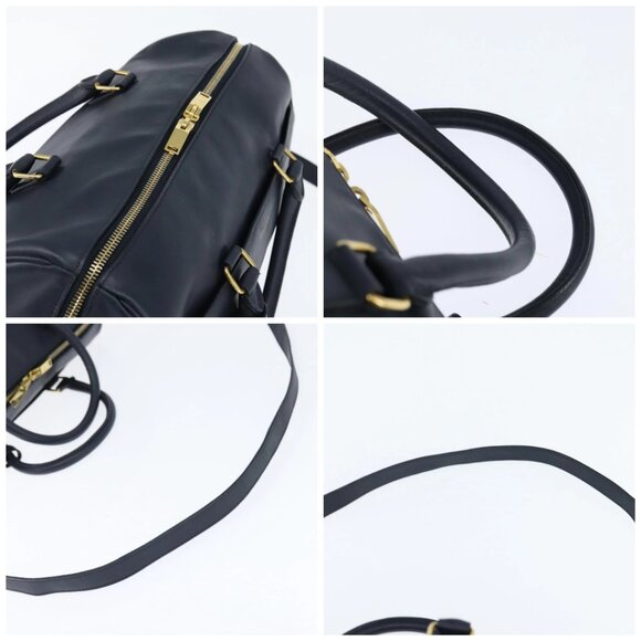 SAINT LAURENT Mini Boston Bag Leather 2way Navy Gold Auth bs30084 - Picture 15 of 16